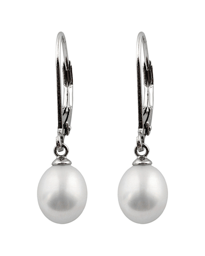 Splendid Pearls Rhodium Plated 7.5-8mm Pearl Earrings