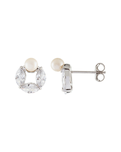 Splendid Pearls Silver 4-4.5mm Freshwater Pearl & Cz Earrings
