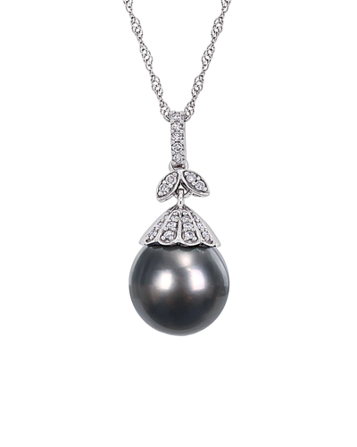 Pearls 14k 0.10 Ct. Tw. Diamond & 10-11mm Tahitian Pearl Necklace