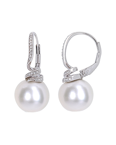 Pearls Silver .05 Ct. Tw. Diamond & 11-12mm Freshwater Pearl Drop Earrings