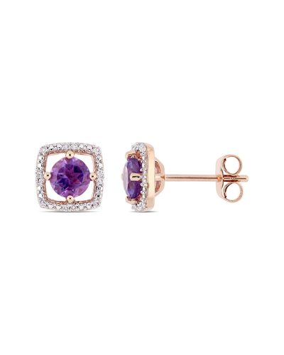 Rina Limor 10k Rose Gold 0.15 Ct. Tw. Diamond & Amethyst Square Studs