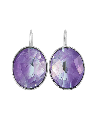 Swarovski Oval Rhodium-plated Stainless Steel And Purple Crystal Earrings In Multi-color