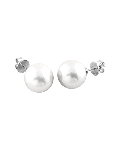 Splendid Pearls Rhodium Plated Silver 13-14mm Freshwater Pearl Earrings