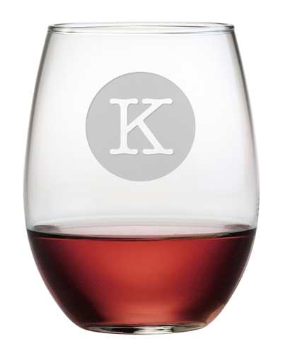 Susquehanna Glass Monogrammed Set Of 4 Typewriter Stemless Wine Glasses