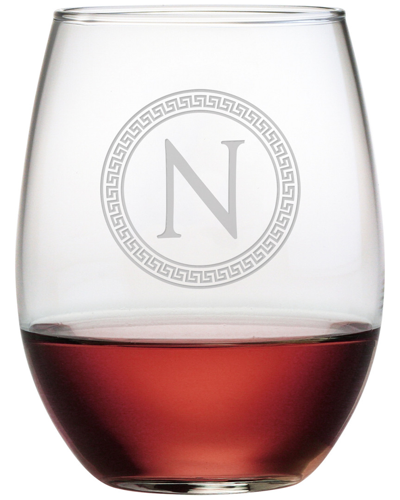 Susquehanna Glass Monogrammed Set Of Four 21oz Greek Stemless Glass Monogrammedes