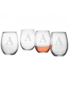 SUSQUEHANNA GLASS SUSQUEHANNA GLASS MONOGRAMMED SET OF FOUR ENGRAVER STEMLESS WINE GLASSES