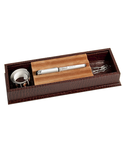 Bey-berk Brown Croco Leather Stationery Tray