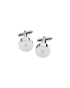 BEY-BERK BEY-BERK MONOGRAMMED RHODIUM PLATED ROUND CUFFLINKS