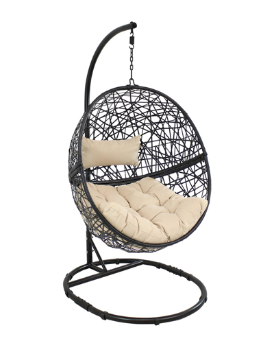 Sunnydaze Beige Jackson Hanging Basket Egg Chair Swing With Stand In Black