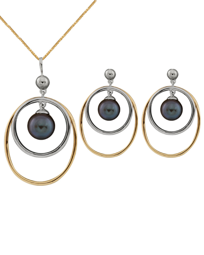 Splendid Pearls 10k Two-tone 7-7.5mm Pearl Necklace & Earrings Set