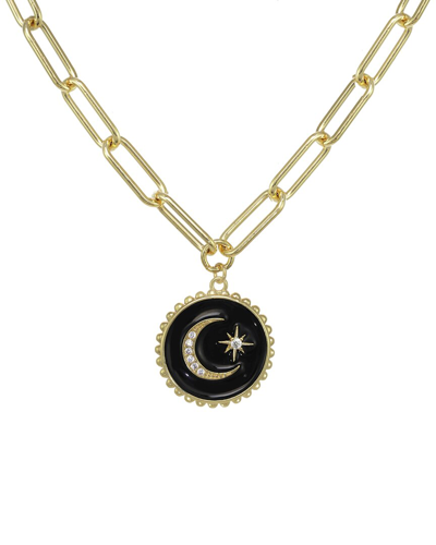 Rachel Reinhardt 14k Vermeil Black Enamel & Cz Star Moon Necklace