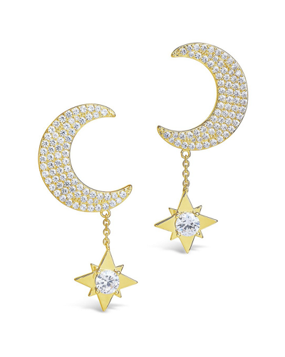 Sterling Forever Moon & Star Dangle Studs In Gold