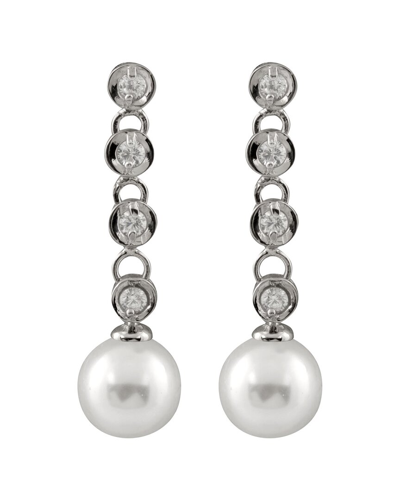 Splendid Pearls Splendid Pearl Rhodium Plated 12-13mm Pearl Cz Earrings