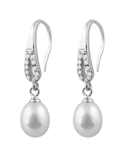 Splendid Pearls Rhodium Plated 7-8mm Pearl Cz Earrings