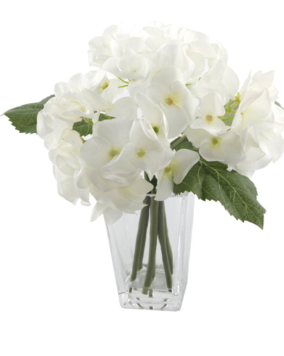 Flora Bunda 9in Tall Hydrangeas Mix In Glass Pot In White