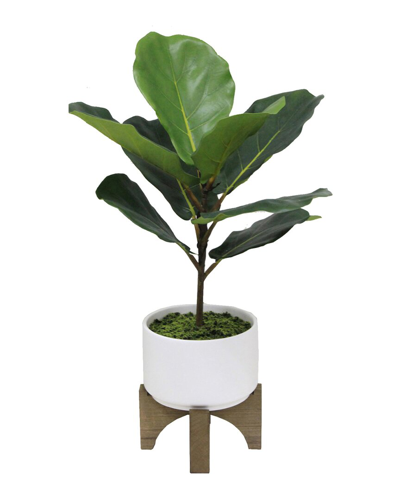 Flora Bunda 23in Ceramic Planter On Wood Stand In White