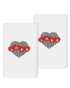 Linum Home Textiles Love Hearts - Embroidered Luxury 100% Turkish Cotton Hand Towels (set Of 2) In White