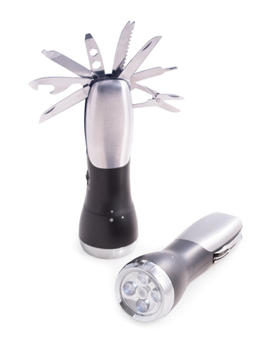 Bey-berk Multifunctional Tool With Flash Light In Silver