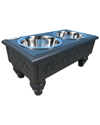 Iconic Pet Raised Wooden Double Dinner Steel Bowls