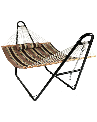Sunnydaze Quilted Hammock W/ Universal Steel Stand -sandy Beach-450-lb. Capacity In Brown
