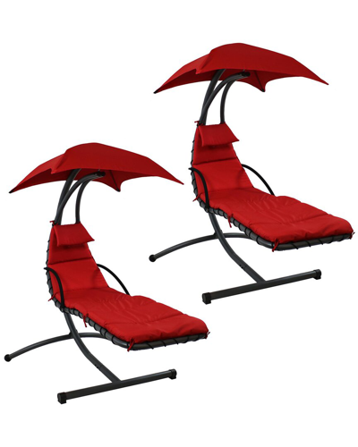 Sunnydaze Hammock Chair Floating Chaise Lounger & Canopy In Red