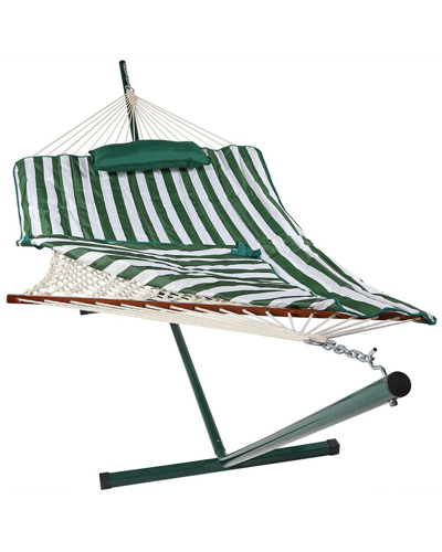 Sunnydaze Cotton Rope Hammock W/ 12' Steel Stand In Green