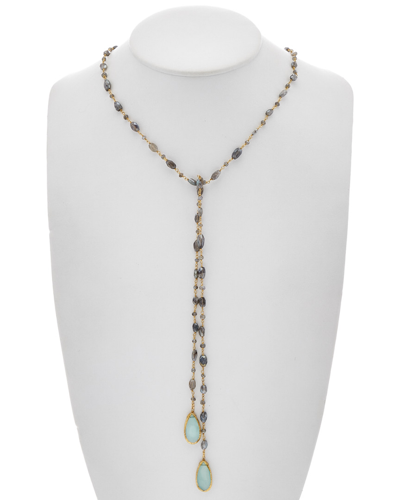 Rachel Reinhardt 14k Over Silver Labradorite & Chalcedony 44in Lariat Necklace