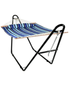 Sunnydaze Outdoor 2-person Double Polyester Quilted Hammock With Wood Spreader Bar And Matte Blue Steel Multi- In Blue