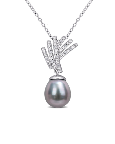 Rina Limor Silver Diamond 9.5-10mm Pearl Necklace