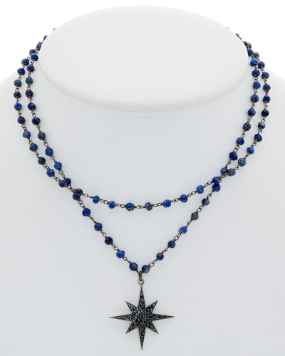 Rachel Reinhardt Silver & Plated Black Spinel & Blue Lapis Star Necklace