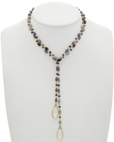 Rachel Reinhardt 14k Over Silver Iolite & Quartz 40in Lariat Necklace In Metallic