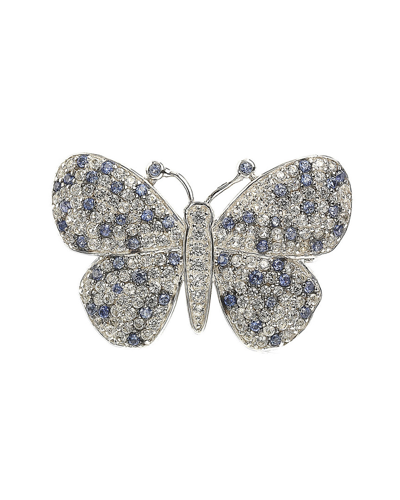 Suzy Levian Silver Gemstone Brooch In Blue
