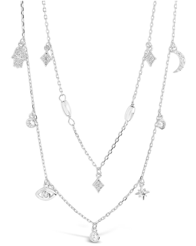 Sterling Forever Silver Cz Evil Eye & Hamsa Layered Charm Necklace