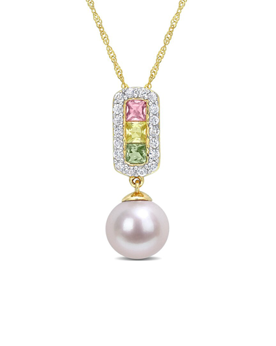 Rina Limor 14k 0.90 Ct. Tw. Gemstone 8.5-9mm Pearl Necklace