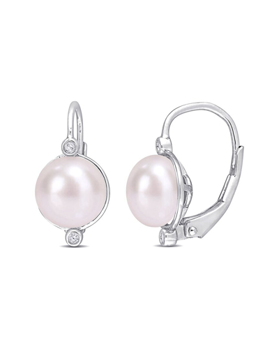 Rina Limor Silver 0.04 Ct. Tw. Diamond 8-8.5mm Pearl Earrings