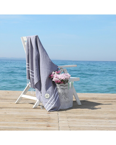 Linum Home Textiles Monogrammed Grey Alara Pestemal Beach And Hand Towel Set In Gray