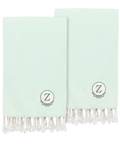 Linum Home Textiles Monogrammed Seafoam Fun In Paradise Pestemal Hand/guest Towels (set Of 2), (a-z) In Green