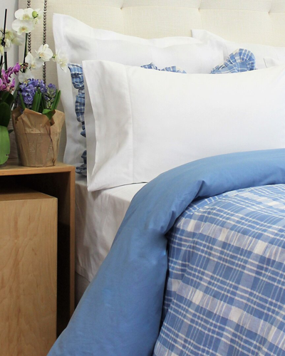 Belle Epoque Seersucker Duvet Cover/ Lined Coverlet Plaid Set In Blue