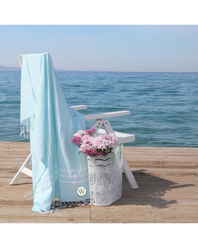 Linum Home Textiles Monogrammed Aqua Alara Pestemal Beach And Hand Towel Set, (a-z)