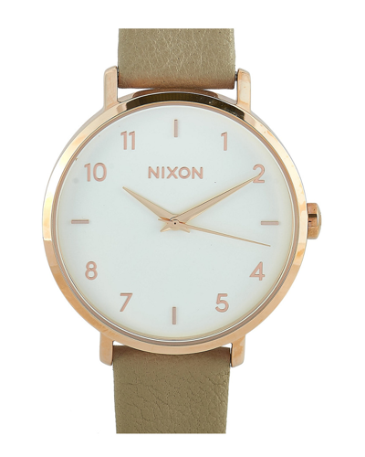 Nixon Arrow Leather Rose Gold/gray Watch A1091-2239-00 In Gold Tone / Gray / Rose / Rose Gold Tone / White
