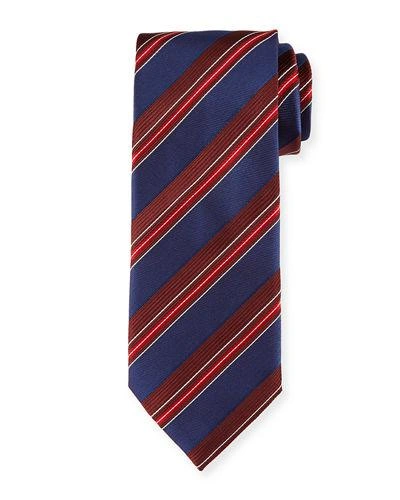Brioni Satin Stripe Silk Tie In Navy