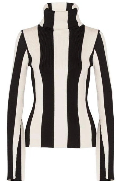 Monse Striped Split-sleeve Turtleneck Sweater, Black/white In White Black
