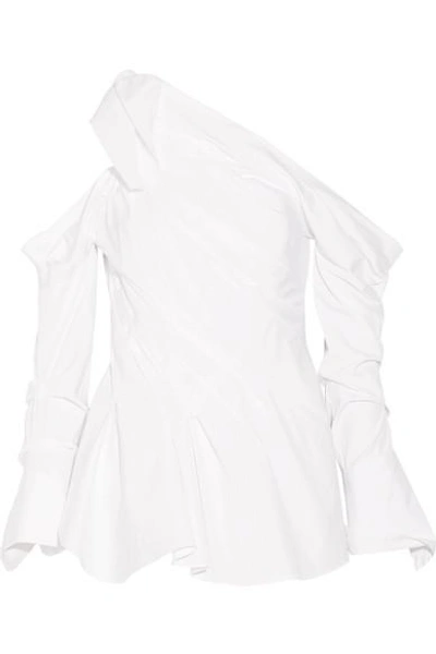 Monse Cold-shoulder Gathered Cotton-blend Top In White