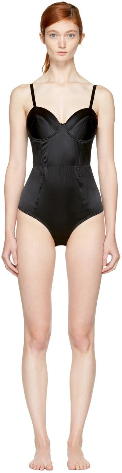 Fleur Du Mal Mesh-paneled Stretch-silk Satin Bodysuit In Black