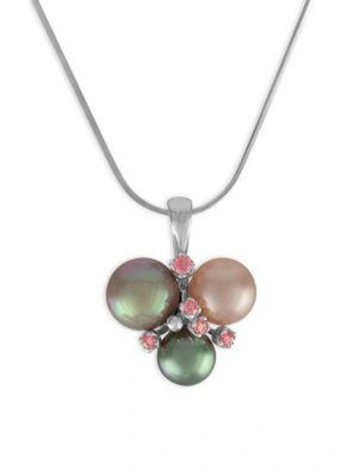 Majorica Sterling Silver Pink Cubic Zirconia & Coloured Imitation Pearl Pendant Necklace In Multi