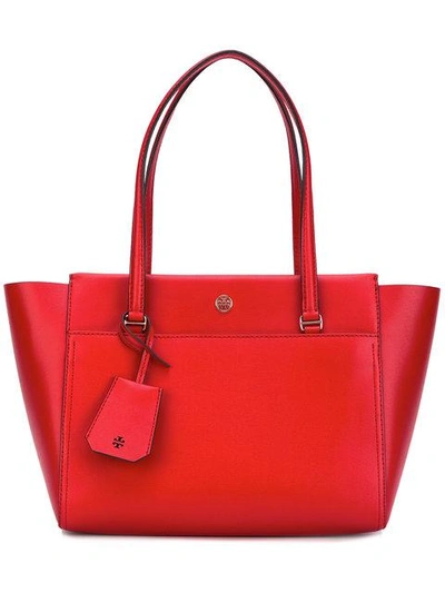 Tory Burch Small Parker Leather Tote In Cherry Apple Red/gold