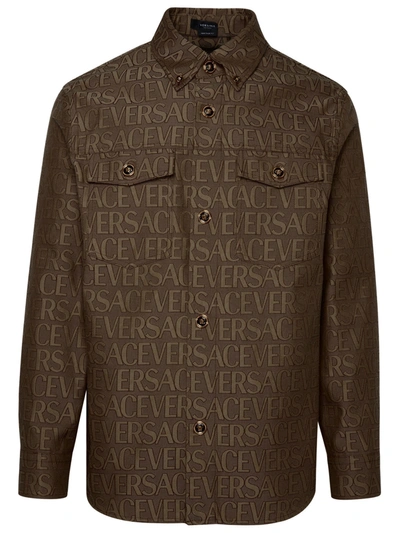 VERSACE VERSACE BEIGE COTTON BLEND SHIRT MAN