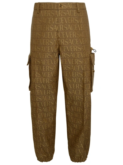 Versace Man Pantalone In Misto Cotone Marrone In Brown