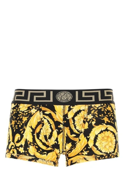 Versace Printed Low-rise Stretch Cotton Blend Trunks In Multicolor