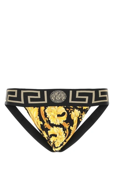 Versace Printed Stretch Cotton Jockstrap In Multicolor